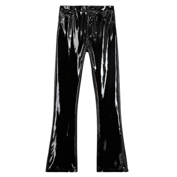 The Kooples 100% vinyl pants black Loose fit High-waisted Flared Patent NWT 27 - Picture 3 of 13